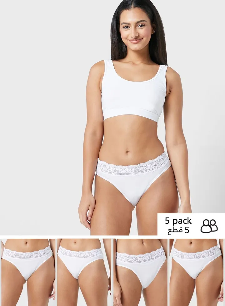 5 Pack Cotton Lycra & Lace Knickers