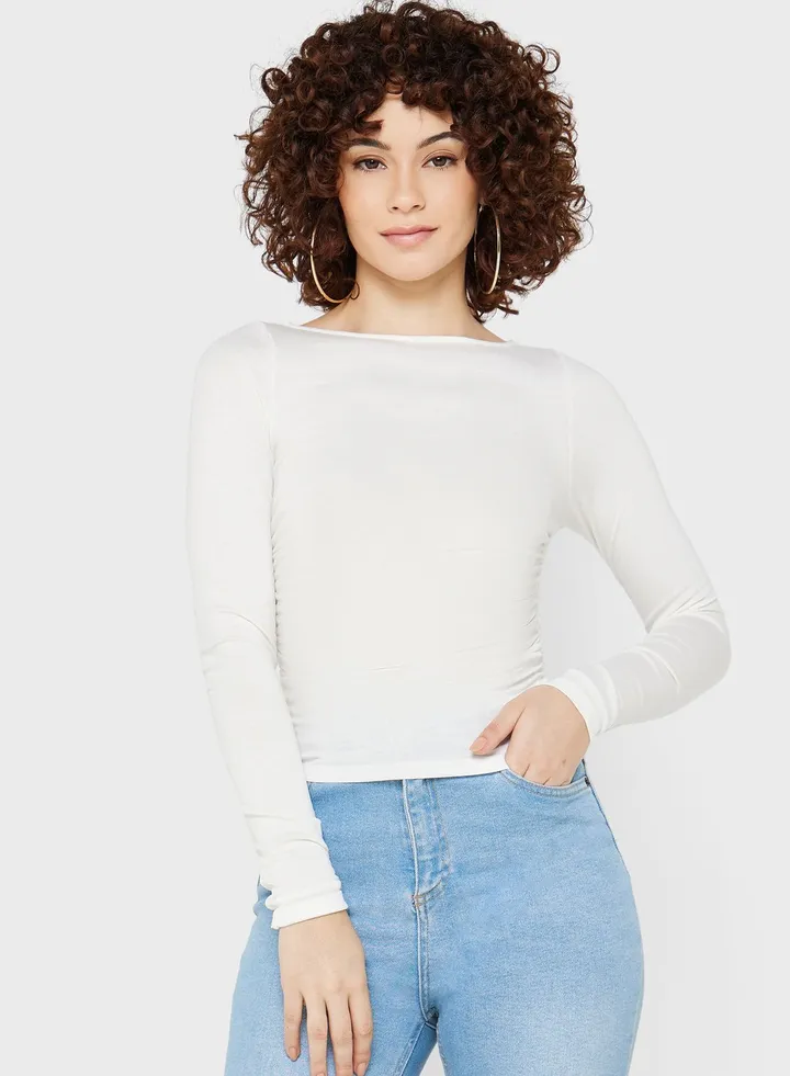 Boat Neck Ruched Top