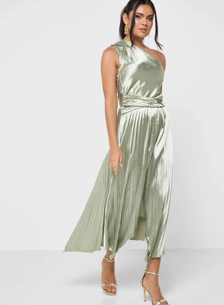 One Shoulder Pleated Dress