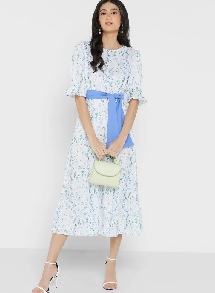 Puff Sleeve Belted Dress
