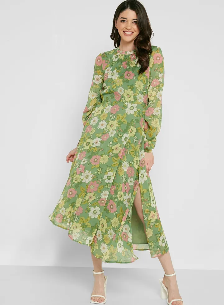 Open Back Balloon Sleeve Dress