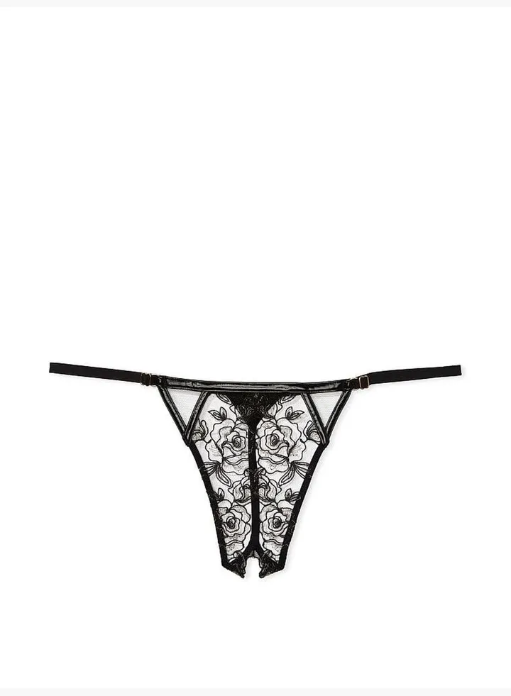 Rose Embroidery Crotchless Brazilian Panty