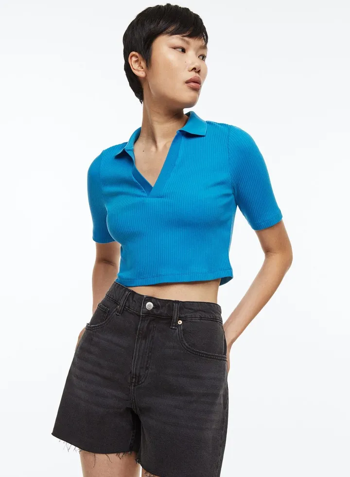 Polo Neck Ribbed Top