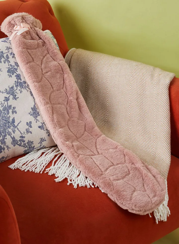 Pink Faux Fur Long Hot Water Bottle