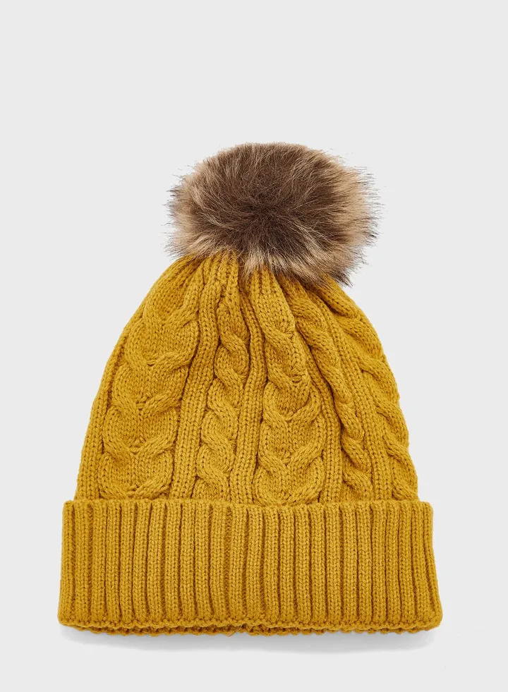 Cable Knit Pom Pom Winter Beanie