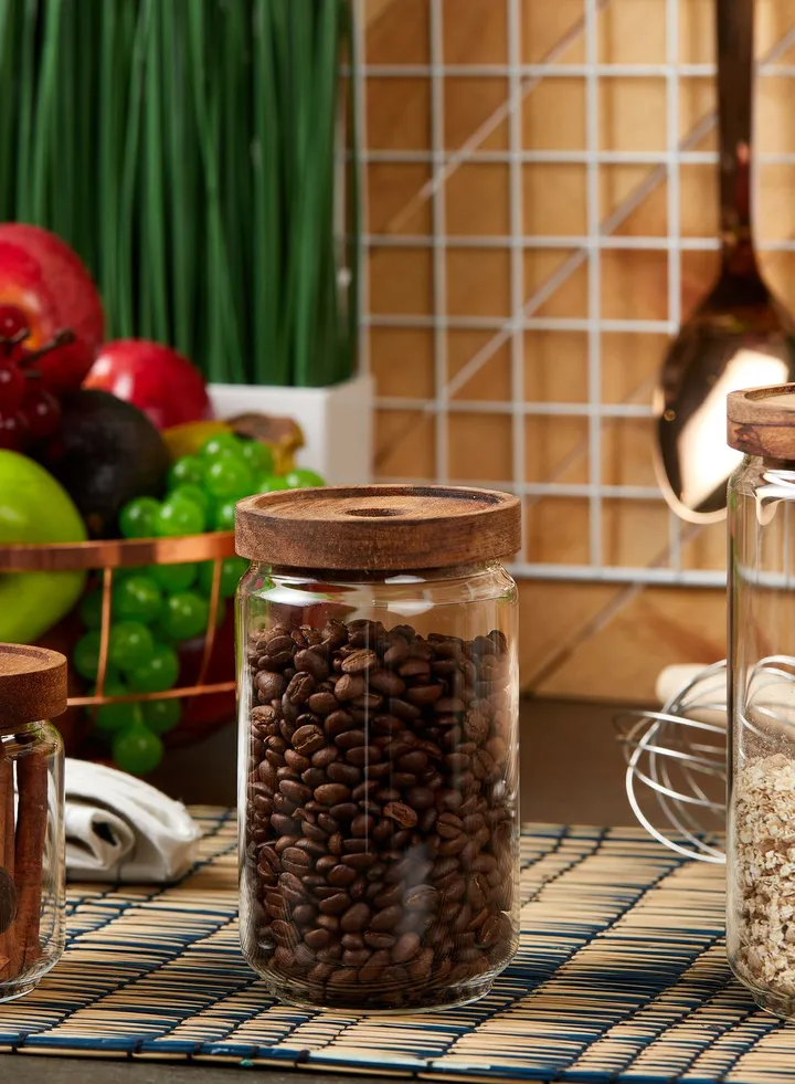 Glass Wooden Lid Storage Jar 750ml
