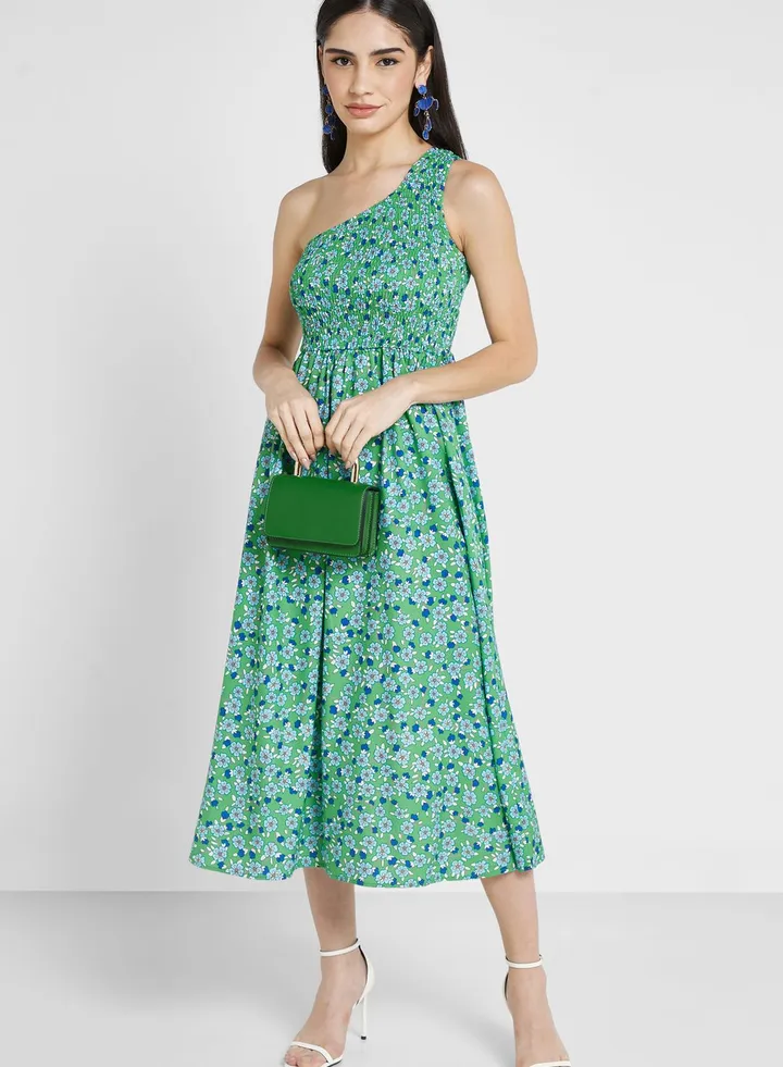 One Shoulder Printed Dress