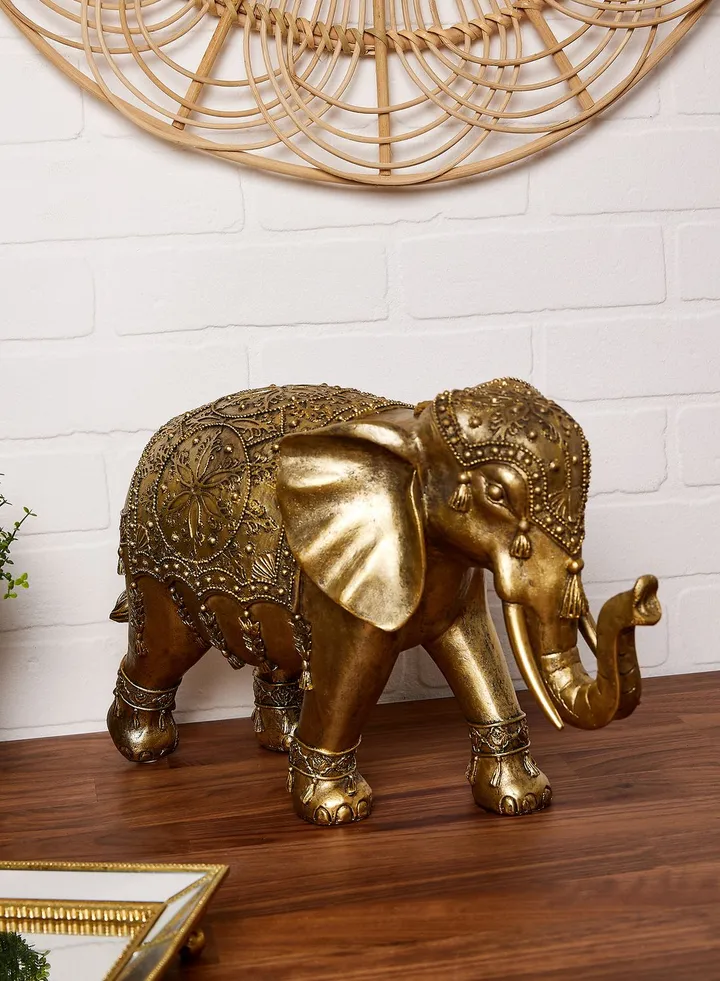 44X16.5X27Cm Large Standing Elephant With Embossed Detail
