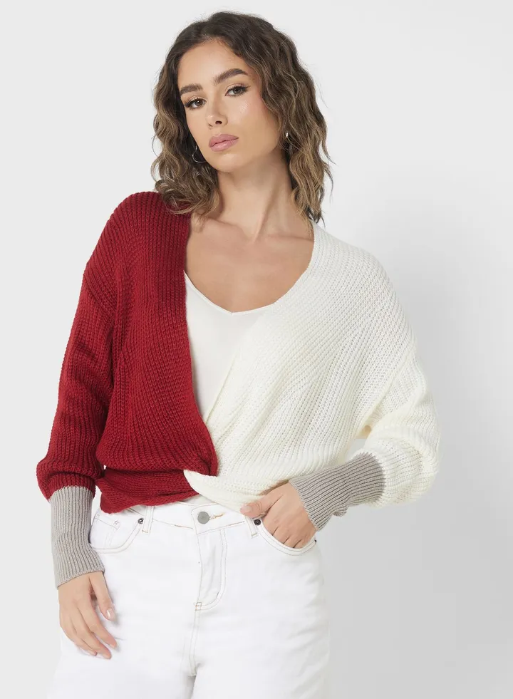 Colorblock Sweater With Twist Detail