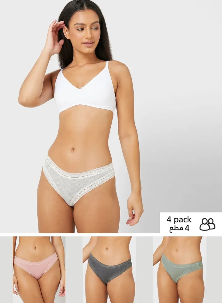4 Pack Modal & Lace Brazilian Knickers