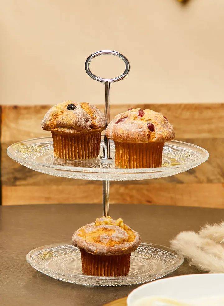 2 Tier Glass Cake Stand