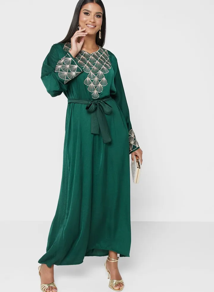 Embellished Belted Jalabiya