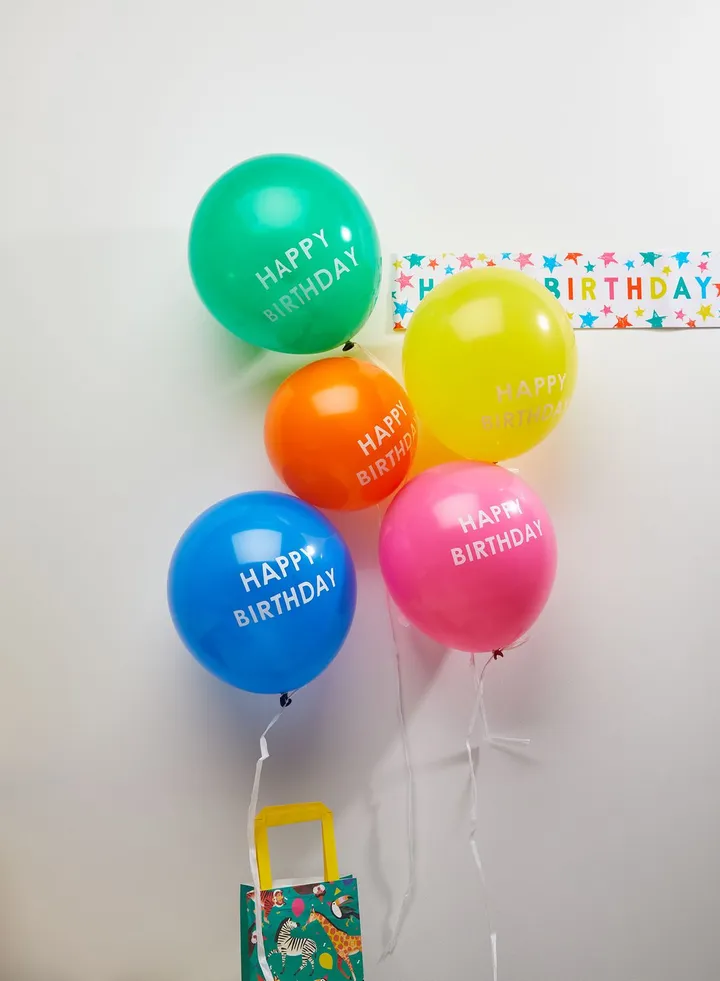 Latex Balloons, Printed With Happy Birthday, 12", 5Pk