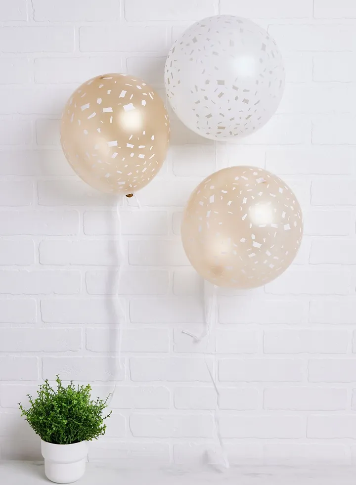 Latex Balloons, Printed With Confetti Design, 12", 5 Pk
