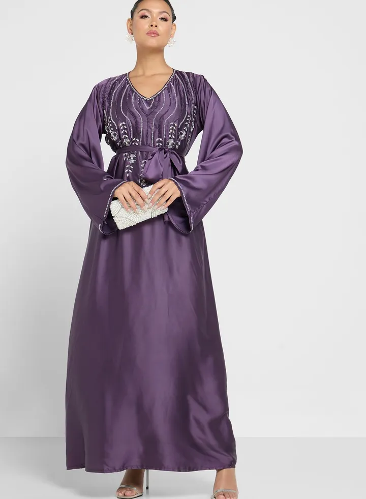 Scoop Neck Embellished Jalabiya
