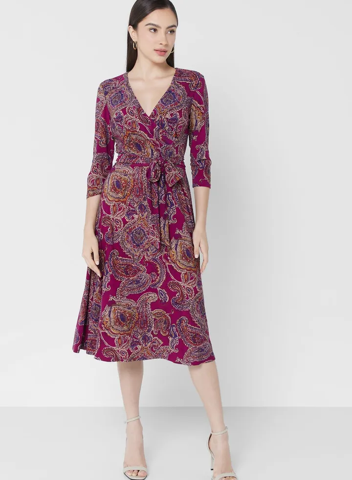 Surplice Neck Tie Detail Dress