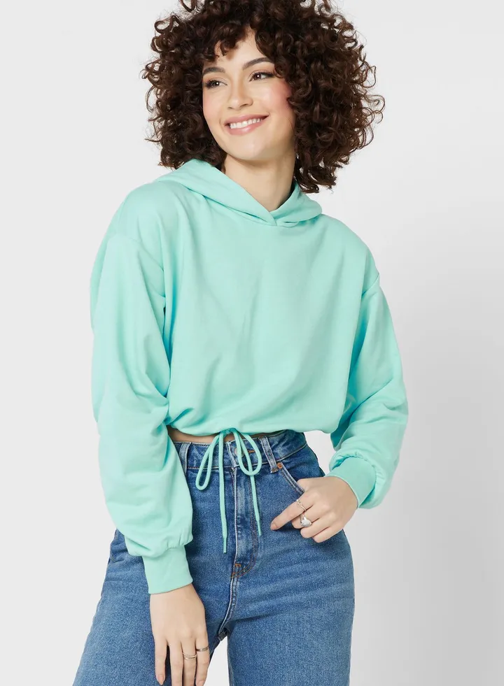 Crew Neck Tie Detail Hoodie