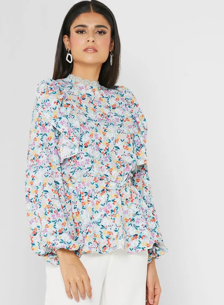 Printed Puff Sleeve Blouse
