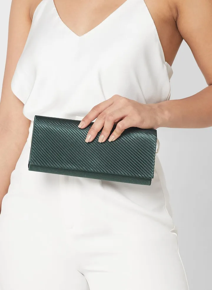 Pleated Satin Evening Clutch Bag