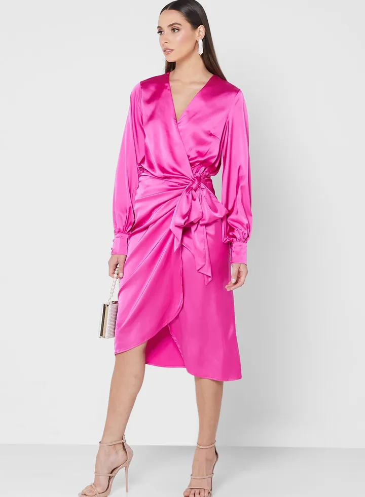 Balloon Sleeve Tie Detail Dress