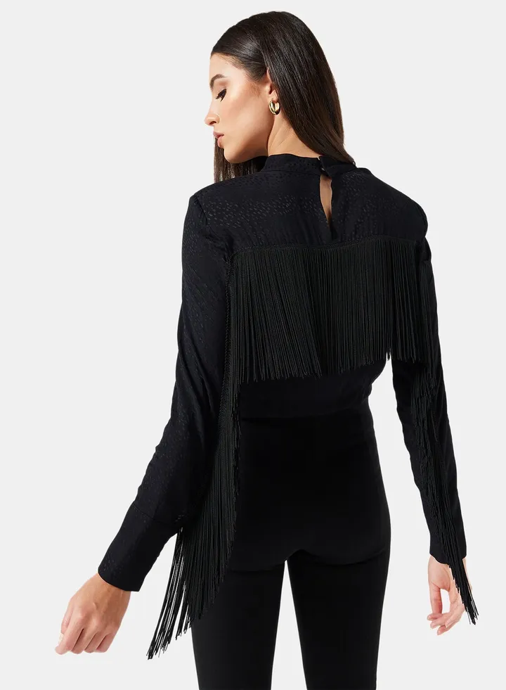 Fringe Long Sleeve Crop Top