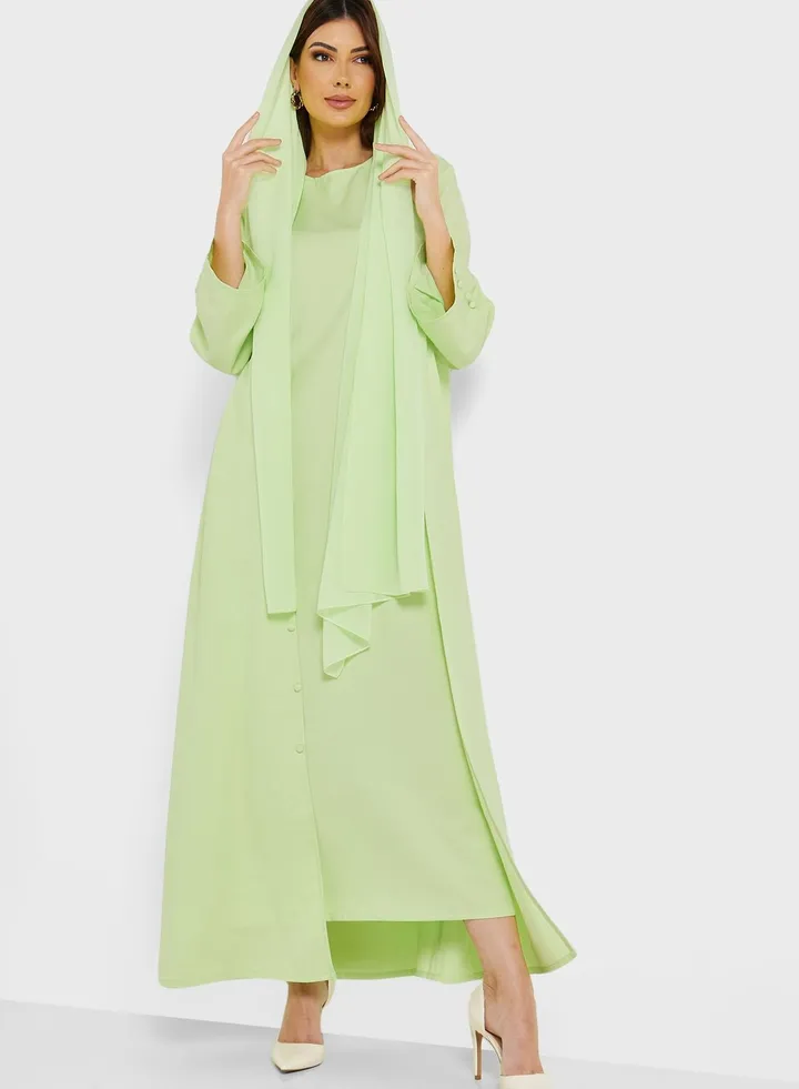 Puff Sleeve Mesh Detail Abaya