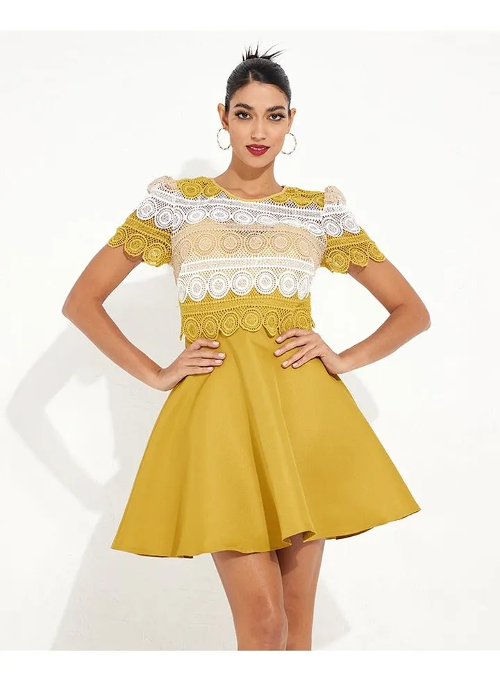Little Mistress Yellow Crochet Mini