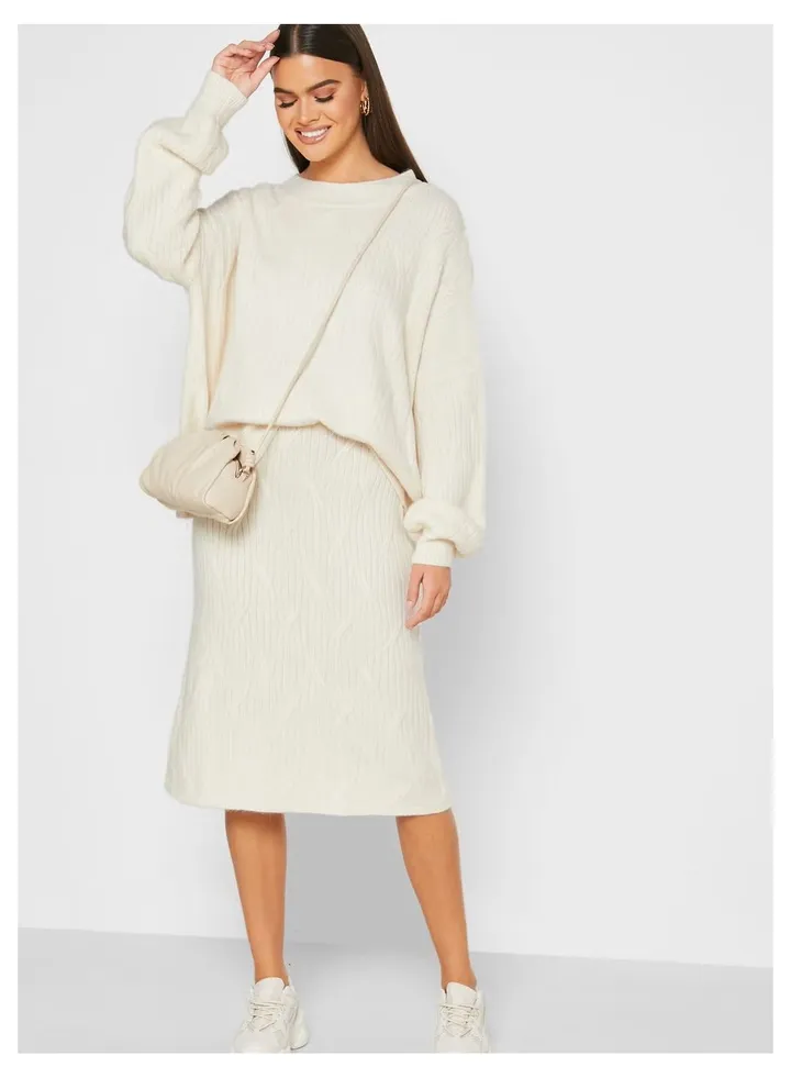 Little Mistress Cream Knit Skirt