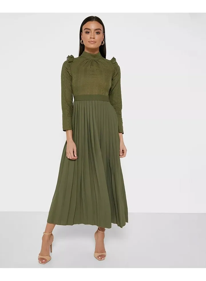 Little Mistress Khaki Pleated Midaxi