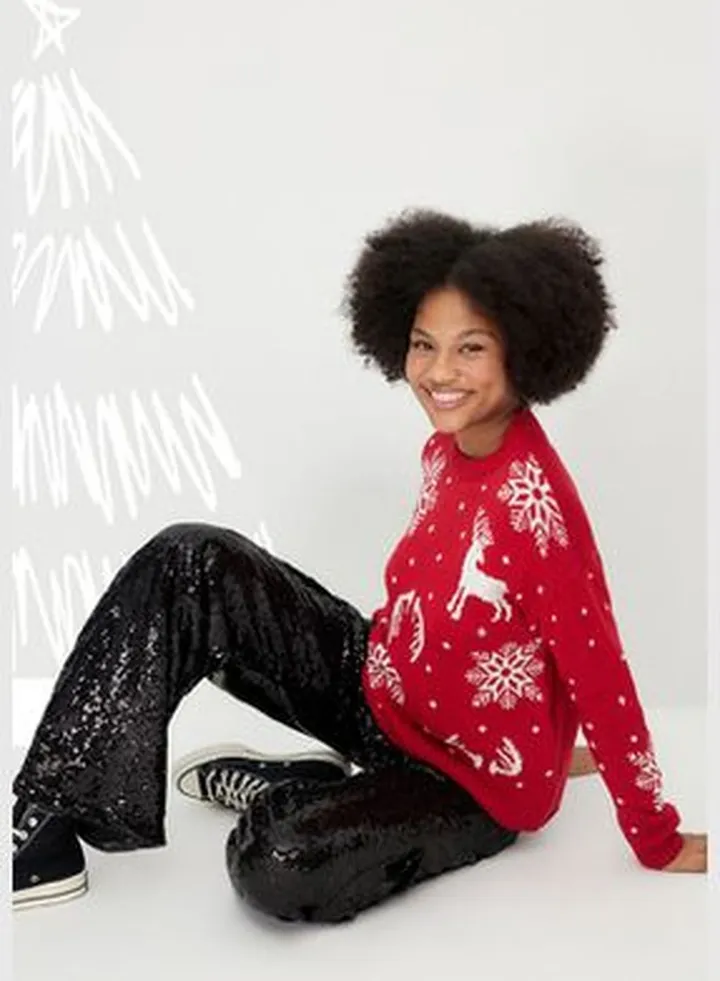 Red Christmas Theme Jacquard-Knitwear Sweater TWOAW23KZ01591