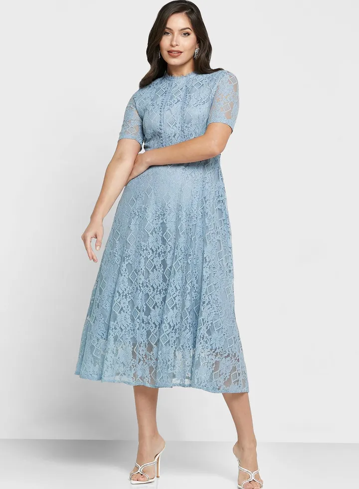 High Neck Lace Detail Dress