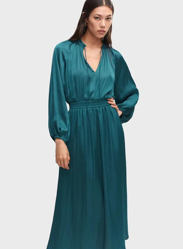 Balloon Sleeve Ruched Waist Dress