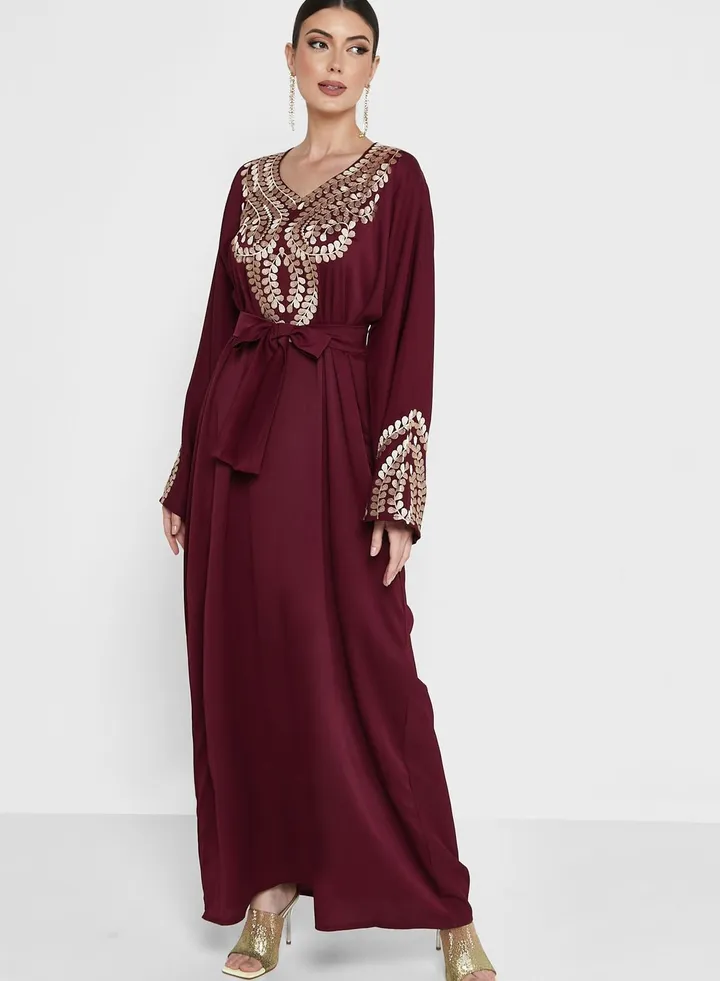 Embellished Belted Jalabiya