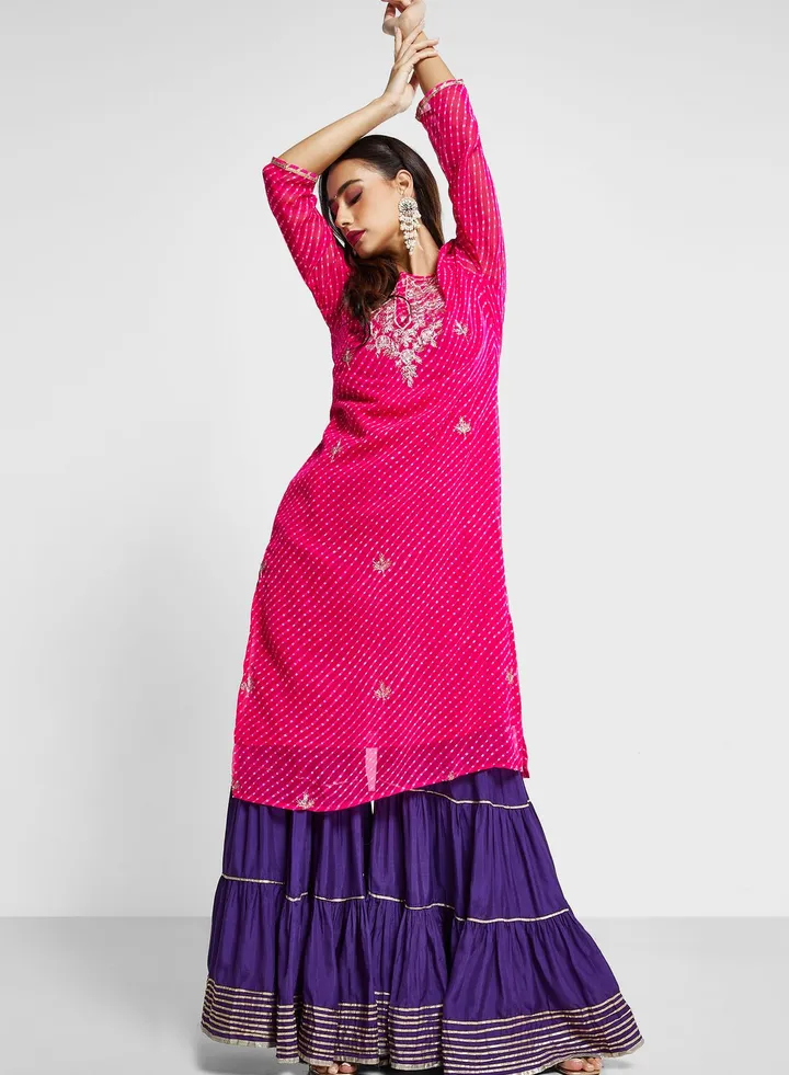 Embroidered Crew Neck Kurti
