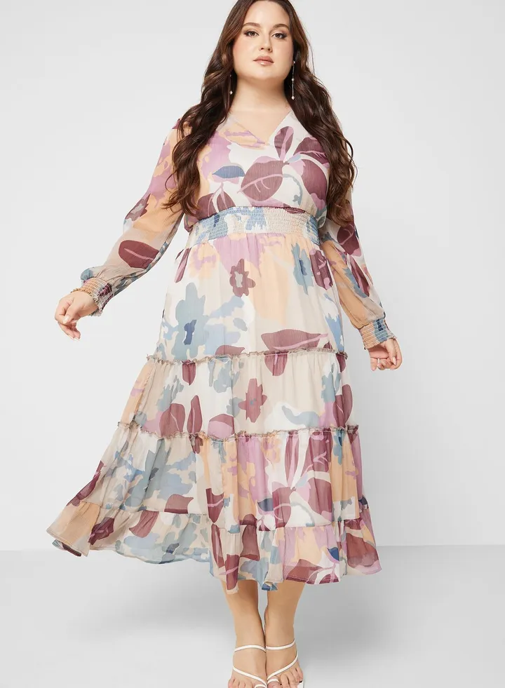 Printed Wrap Detail Dress
