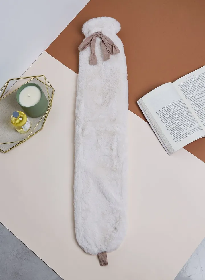 White Faux Fur Long Hot Water Bottle
