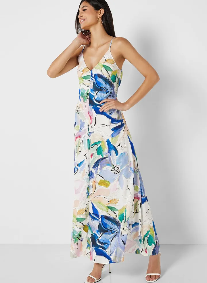 Strappy V-Neck Printed Dress