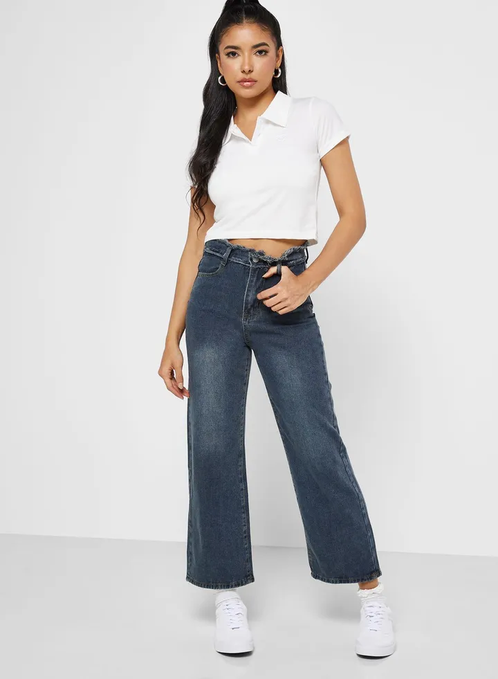 Raw Waistband Detail Jeans
