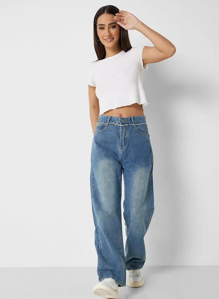 Pocket Detail Mom Fit Jeans