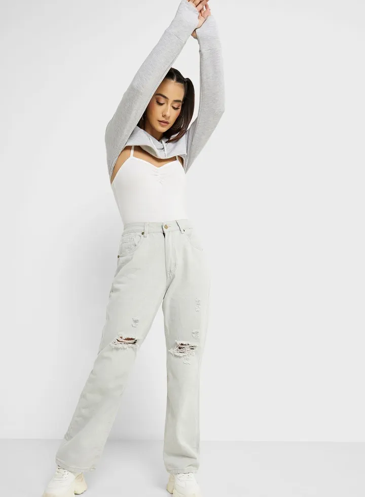 Ripped Detail High Waist Jeans
