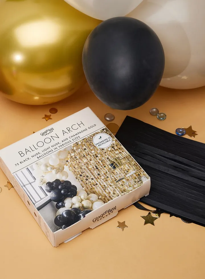 Balloon Arch - Black, Cream, Nude And Champagne Chrome