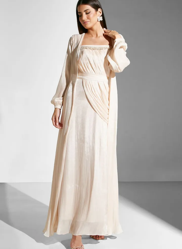 Embellished Gown With Ruched Detail