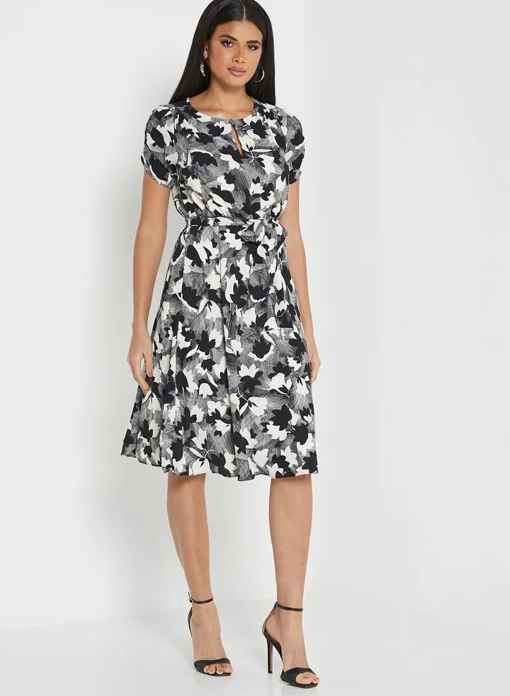 Printed Tie Detail Dress