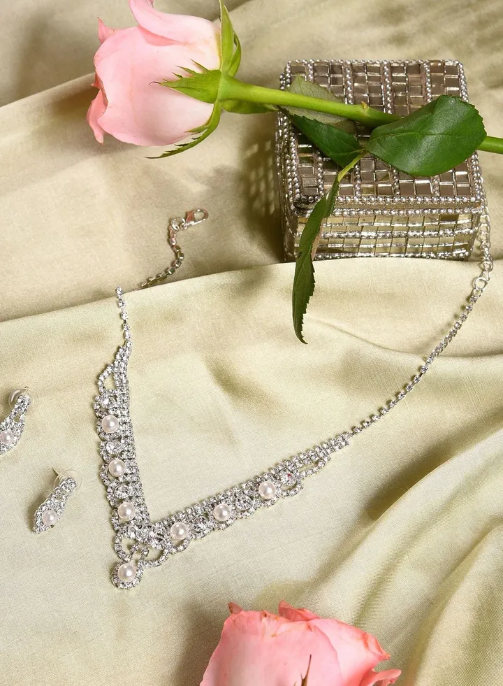 Pack of 3 Silver Plated American Diamond Necklace and Earring Set