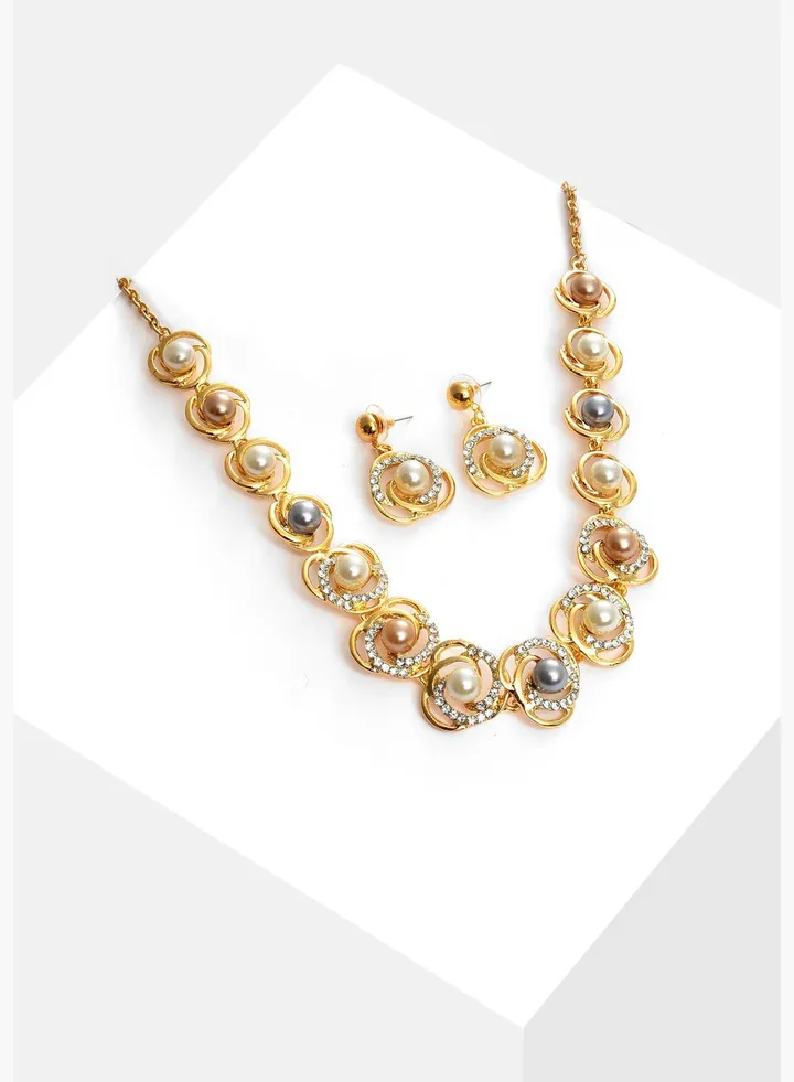 Gold Plated Pearl Necklace and Earring Set Jewellery Set