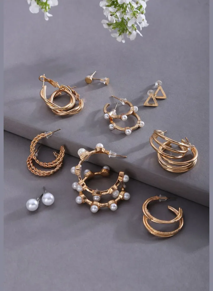 Pack of 6 Gold Plated Stylish Earrings