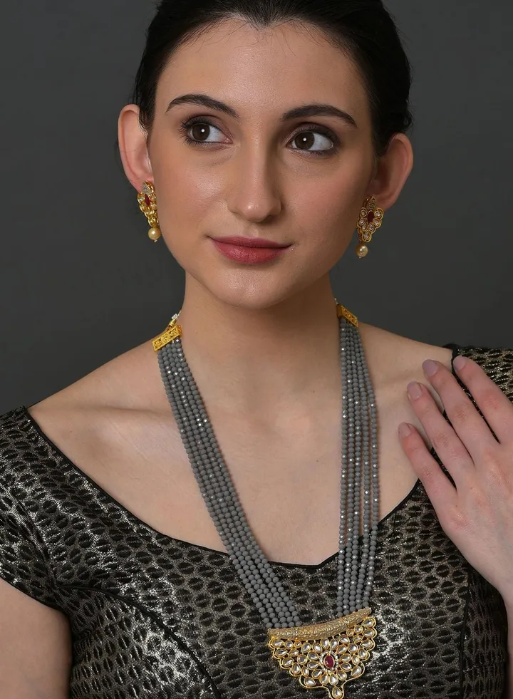 Pearl Beaded Gold Plated Necklace Set
