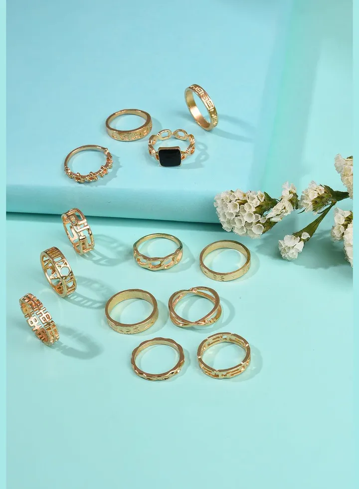Pack of 13 Gold Plated Designer Stone Ring