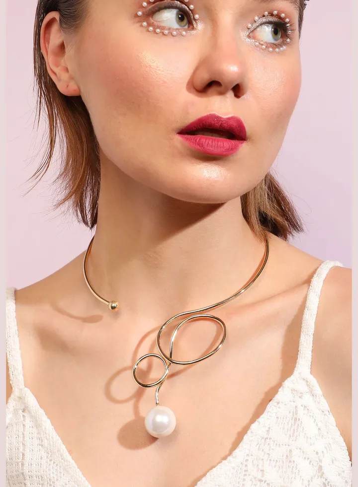 Gold Plated Pearls Party Necklace For Women