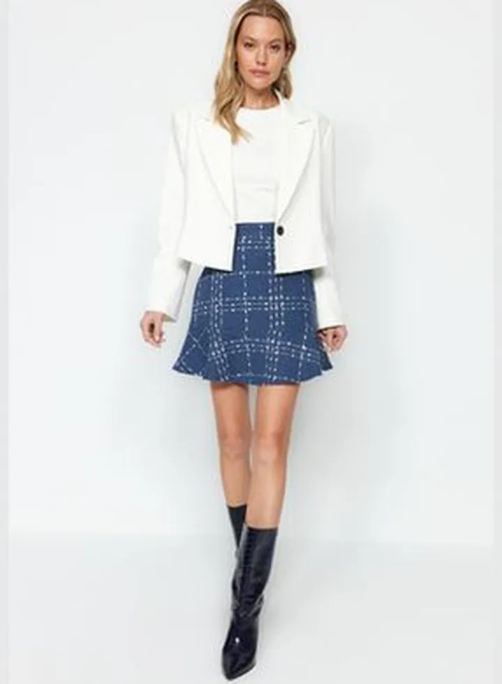 Navy Blue Ruffled Woven Skirt TWOAW22ET0448